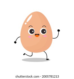 Vector illustration of egg character with cute expression, happy, run ,easter egg isolated on white background, simple minimal style, boiled egg for mascot collection, emoticon