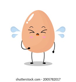 Vector illustration of egg character with cute expression, cry, sad, easter egg isolated on white background, simple minimal style, boiled egg for mascot collection, emoticon