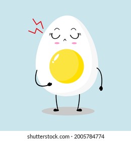 Vector illustration of egg character with cute sad expression, easter egg isolated on white background, simple minimal style, boiled egg for mascot collection, emoticon