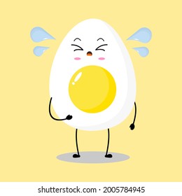 Vector illustration of egg character with cute sad and upset expression, easter egg isolated on white background, simple minimal style, boiled egg for mascot collection, emoticon