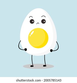 Ilustración vectorial del personaje del huevo con una expresión bonita y triste, huevo de Pascua aislado en fondo blanco, estilo simple mínimo, huevo hervido para la recolección de mascotas, emoticono