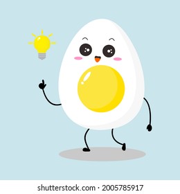 Vector illustration of egg character with cute expression, smart and get an idea ,adorable easter egg isolated on white background, simple minimal style, boiled egg for mascot collection, emoticon