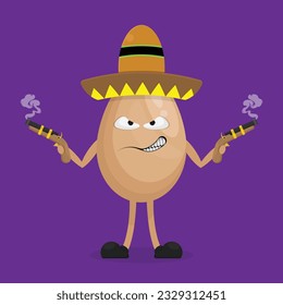 vector illustration of an egg character with a gun