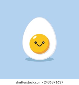 Ilustración vectorial de un huevo, personaje de huevo, sonrisa, dibujos animados, Pascua, yema, huevo hervido, emoción, cara feliz.