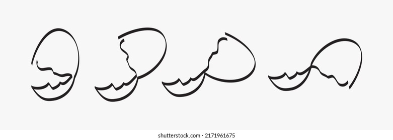 Vector illustration of Egg cracked process collection. Simple line drawing of broken egg icon line design.  Vector sketch illustration of broken egg for icon, symbol, logo, poster, simple web banner.