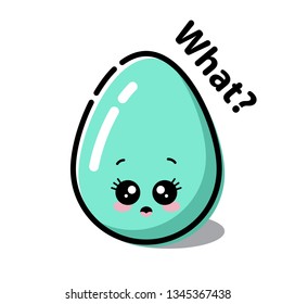 Vector Illustration of egg with funny face drawing in kawaii style