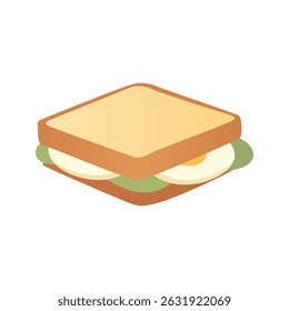 Vector Illustration of Egg and Lettuce Sandwich with Toasted Bread Isolated on White Background
