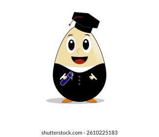 Vector illustration of egg mascot wearing graduation gown and holding diploma, suitable for education or school theme.