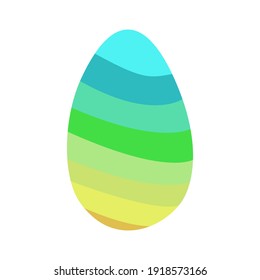 A vector illustration of an egg ornamented with turquoise, blue, green, mustard, yellow spiral stripes isolated on white background. Designed for prints, wraps, background.