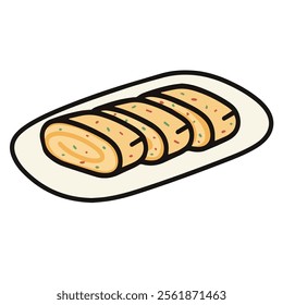 vector illustration of egg roll drawing, rolled egg menu creation, Japanese fried egg on the plate 