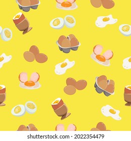 Vector illustration of egg seamless pattern. Raw egg and cooked egg. hard and soft boiled. sunny side egg. seamless pattern for wrapping paper.