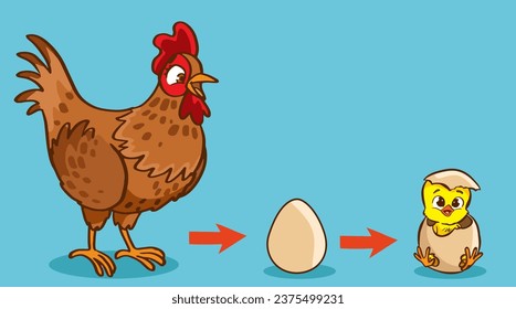 Vector illustration of egg turning into chicken