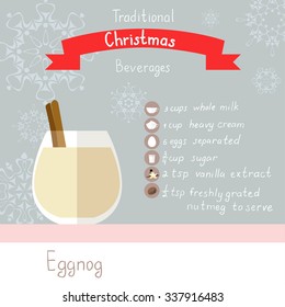 Vector Illustration Of Eggnog Recipe.