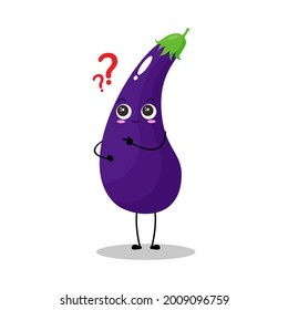 Vector illustration of eggplant character with cute expression, curious, happy, funny, eggplant isolated on white background, simple minimal style, vegetable for mascot collection, emoticon, kawaii