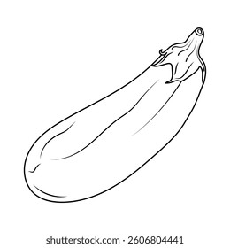 Vector illustration of an eggplant in contour style. Simple linear drawing of a vegetable, perfect for icons, logos, patterns, and design elements. Minimalist outline of an aubergine 