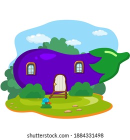 Vector illustration of eggplant fruit house