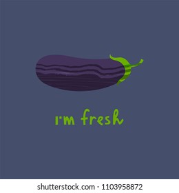 Vector illustration of eggplant with hand drawn lettering on the topic of vegetarianism for t-shirt, poster, card and vegetarian cafe design