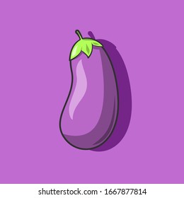 Vector illustration of eggplant isolated on purple background. Flat vector design