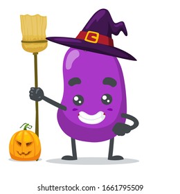 vector illustration of eggplant mascot (character) wearing witch costume