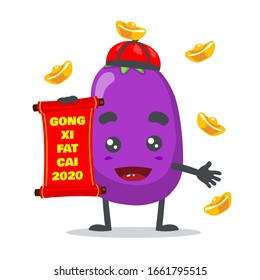 vector illustration of eggplant mascot (character) celebration of chinese new year