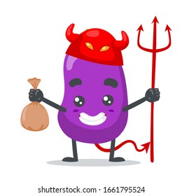 vector illustration of eggplant mascot (character) wearing devil costume