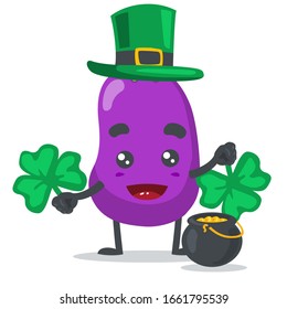 vector illustration of eggplant mascot (character) with shamrock costume
