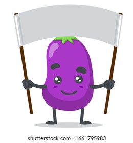 vector illustration of eggplant mascot (character) holding sign
