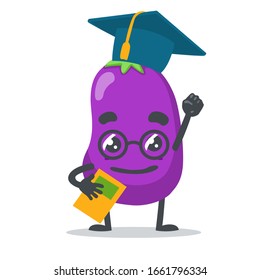 vector illustration of eggplant mascot (character) wearing graduation costume