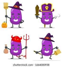vector illustration of eggplant mascot (character) set with halloween theme