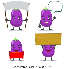 vector illustration of eggplant mascot (character) set with blank sign theme