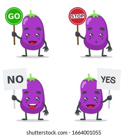 vector illustration of eggplant mascot (character) set in sign theme