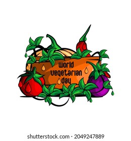vector illustration of eggplant, pumpkin, tomato and chili, vegetarian day background