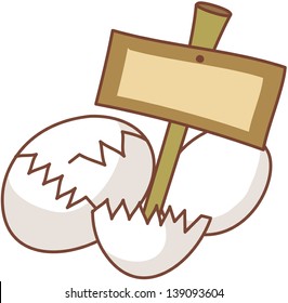 Vector illustration of eggs with a signboard