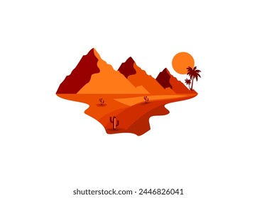 
Vector illustration of Egypt, complete with palm trees, rocky mountains, cacti, sand and sunlight which add to the natural beauty.