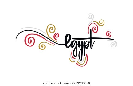 Vector Illustration of "Egypt" in Hand-drawn Lettering Art and Flag Colors Palette.