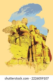 Ilustración vectorial de Egipto, Luxor. Plantilla para tamaño A3 A4 A5.