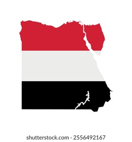 Vector illustration of Egypt map overlaid with the national flag, highlighting the country's geographic outline combined with its national colors.