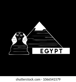 Vector illustration of Egypt on black background. Sphinx and Pyramid of Gyza