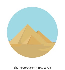 Vector illustration of egypt pyramids with sky, sand. Pyramids giza round flat icon.