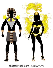 Vector Illustration Egyptian Couple for Carnival Costume Silhouettes with a man and a woman.