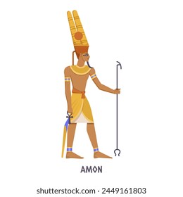 A vector illustration of the Egyptian god Amun in a stylized form on a plain background, representing ancient mythology. Vector illustration