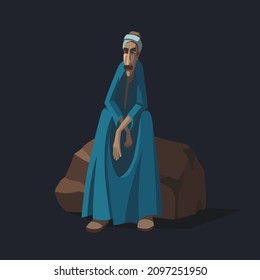 Vector illustration of Egyptian man  in galabiya sitting on a rock from upper Egypt