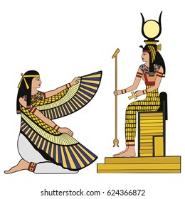 Vector illustration of Egyptian national drawing. Image of gods ornament hieroglyphs.