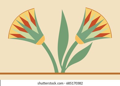 Vector illustration of Egyptian national drawing with lotus flower on beige background.