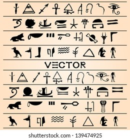 The vector illustration of Egyptian ornaments and hieroglyphs