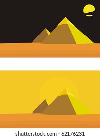 Vector illustration - Egyptian pyramids of Pharaohs. Valley of Tsars. Day. Night.
