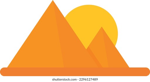 Vector illustration of Egyptian pyramids and a setting sun between the pyramids. Desert and pharaohs.