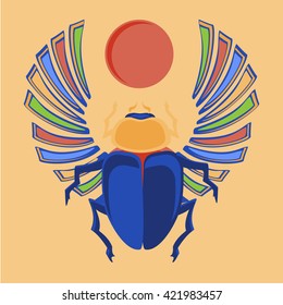 Vector illustration egyptian scarab beetle. Egyptian icons. Colorful the Egyptian sacred bug a scarab a symbol of the sun