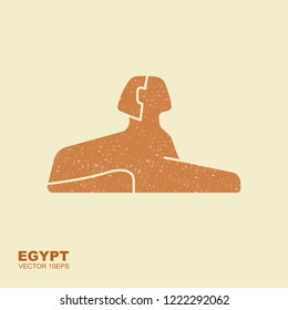 Vector illustration Egyptian sphinx. Flat stylized icon with with scuffed effect