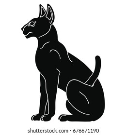 Vector illustration of Egyptian Sphynx. Black Cat isolated on white background.